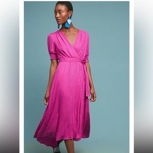 Anthropologie Maeve Breanna Wrap Raspberry Short Sleeved Dress 12